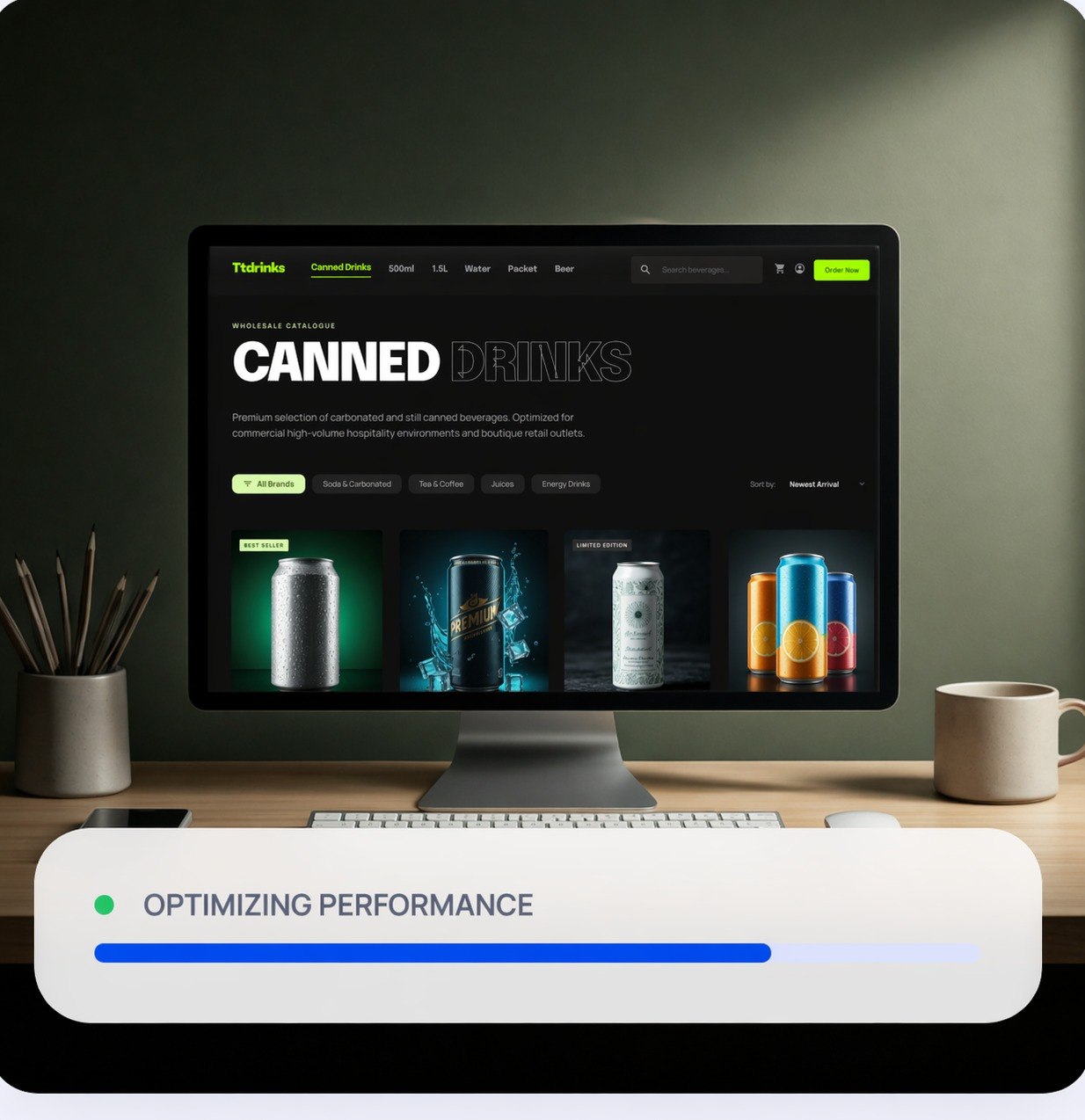 Monitor showing AI-redesigned website by Rebuildr